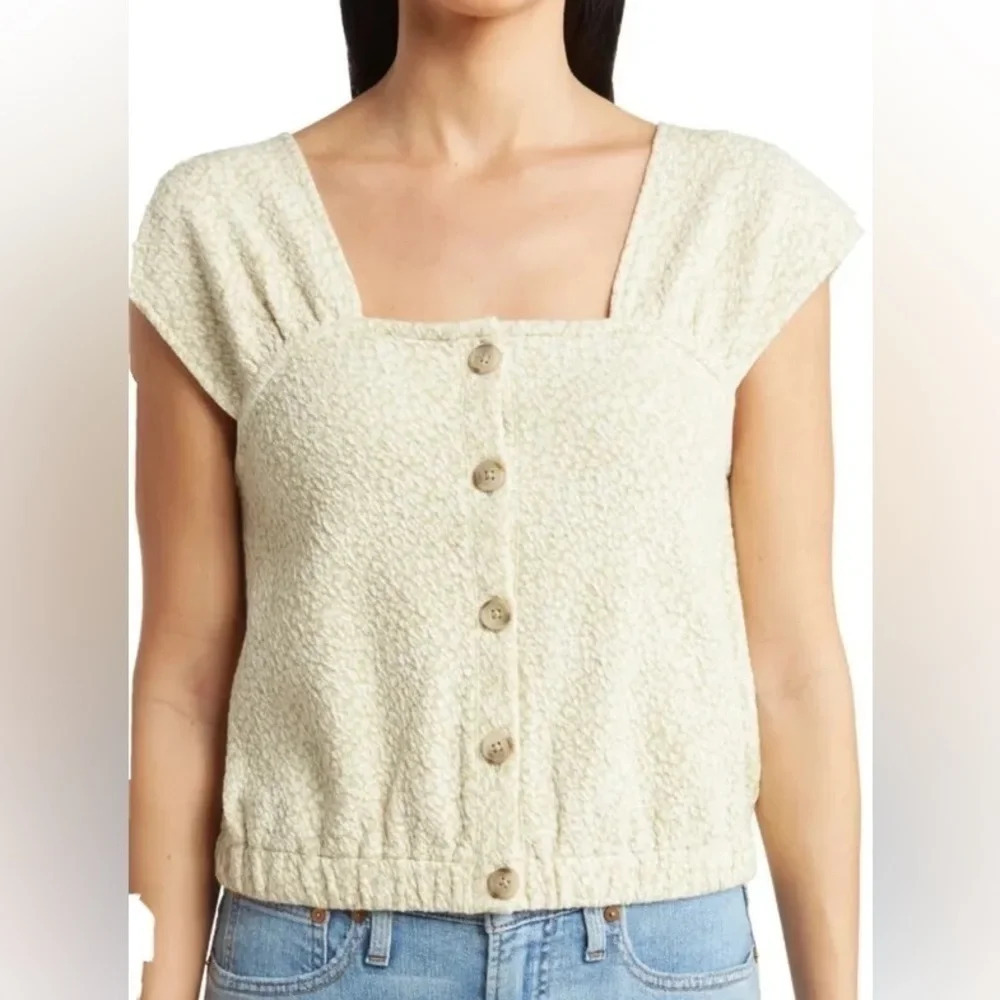 Madewell Floral Jacquard Square Neck Top Cream Pastel Cottagecore Blouse S